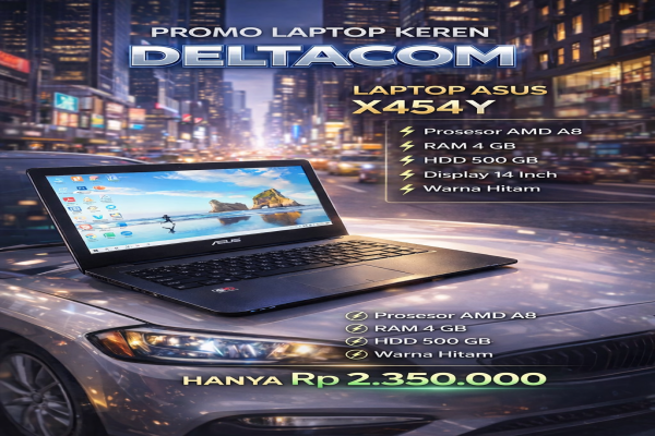 ASUS X454Y , TYPE BARU BODY SLIM, PROSESOR AMD A8 MEMORY RAM 4 GB STORAGE HDD 500 GB DISPLAY 14 INCH MULUS , WARNAH HITAM , LECET SDIKIT ,